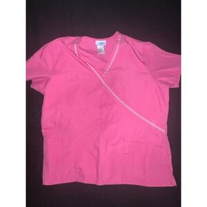 SB Scrubs Women Medium Pink‎ V-Neck Short Sleeve Hospital Nurse Clinic Scrub Top